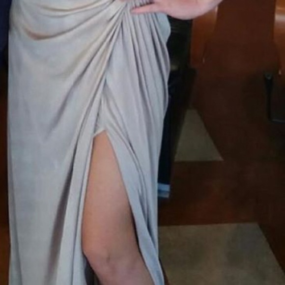 Gorgeous rose gold prom dress with super high slit - Picture 3 of 4